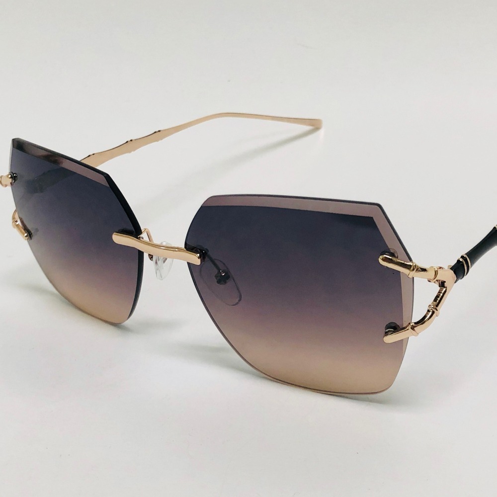 Rimless Sunglasses Women Fashion Designer Shades Trendy Gold Accents Cat Eye New